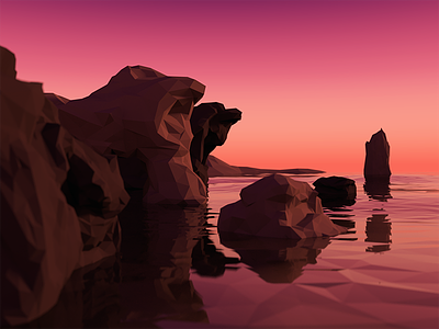 Low Poly Cliffs 3d blender cliffs low poly model render rocks scene sunset water