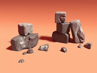 Low Poly Chiseled Stone Bricks 3d blender bricks cracks gradient low poly model render scene stones