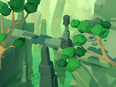 Low Poly Isometric Landscape [WIP] 3d blender cracks gradient low poly model render rocks scene trees wip