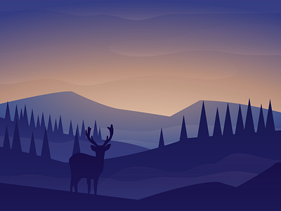 Morning Fog 2d colorful deer flat gradient illustration illustrator landscape minimalistic mountains silhouette vector