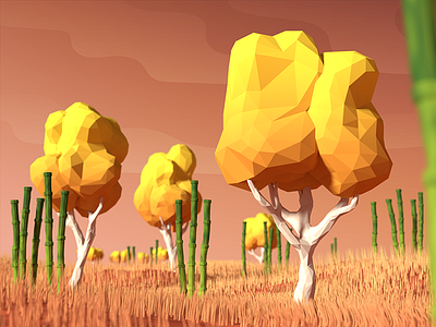 Low Poly Bamboo 3d autumn blender light low poly minimalistic model modelling render rendering scene