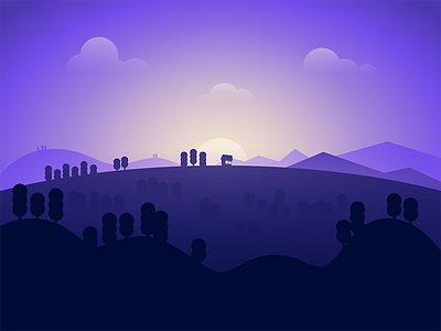 Dawn 2d colorful flat gradient illustration illustrator landscape mountains photoshop vector