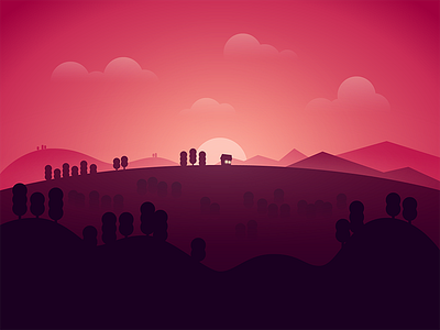 Set 2d colorful flat gradient illustration illustrator landscape mountains photoshop vector