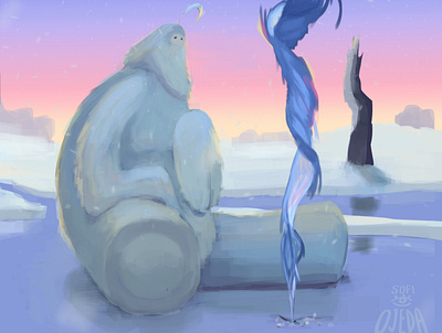 Let's stay curious digital art digital painting fantasy illustration sasquatch snow