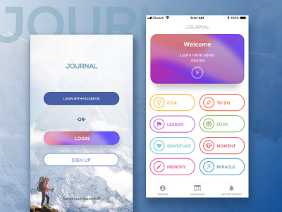 Journal personal progress tracking app login mainpage multiple personal selection tracking ui