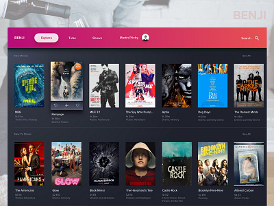 Benji - online movie & tv streaming platform app benji dashboard hulu movies netflix online streaming ui web