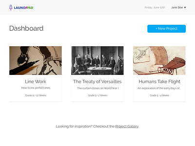 LaunchPad Dashboard layout ui web