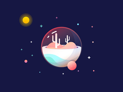 (6/100) Weekly vector challenge #05: Snow Globe cactus mbe mbe style moon planet snowglobe space star