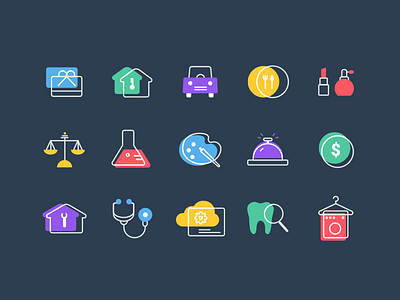 (9/100) Industry icons art automotive beauty business consumer goods consumer services dental education finance healthcare homeservices hospitality icons icons set legal realestate restaurants retail