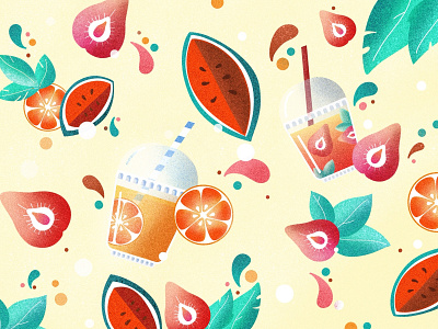 (24/100) Fruity summer time designchallenge illustration mint orange orange juice strawberry wallpaper watermelon