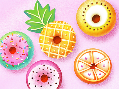 (45/100) Fruit donuts donut fruit illustration pineapple