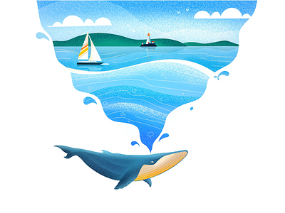 (54/100) whale boat island lighthouse ocean sea whale