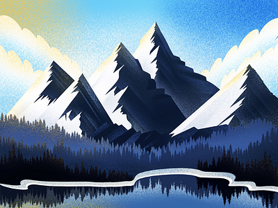 (64/100) Snow mountains designchallenge illustration lake landscape mountain shadow snow snow mountain water