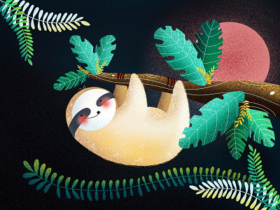 (66/100) Sloth designchallenge illustration moon sloth tree