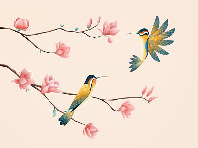 (74/100) Humming Birds animal bird designchallenge flowers humming humming bird hummingbird illustration