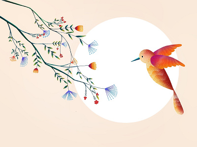 (78/100) Flower&Bird bird designchallenge flower illustration moon