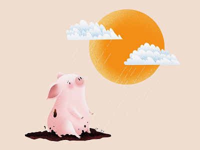 (83/100) Raining on a sunny day animal character designchallenge illustration pig raining rainy day sad sunny sunny day upset
