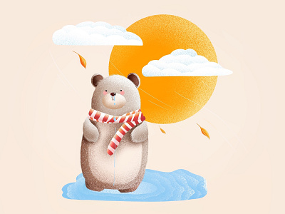 (84/100) Bear is cold bear cold designchallenge illustration leaves