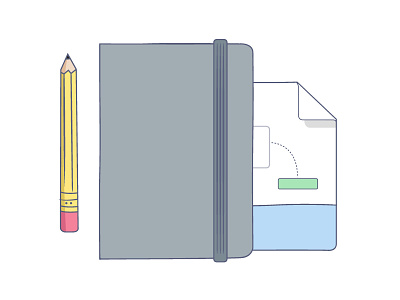Notebook cartoon handdrawn icon moleskine notebook paper pencil ui vector