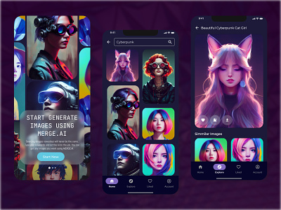 Generate Image Using AI (Merge.AI) ai ai image artifical intellegence branding cyberpunk design egirl illustration image application image search mobile app mobile ui neon ui ui design user interface vector web design