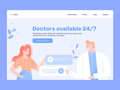 Online Doctor & Medical Service character chat doctor illustration landing page online