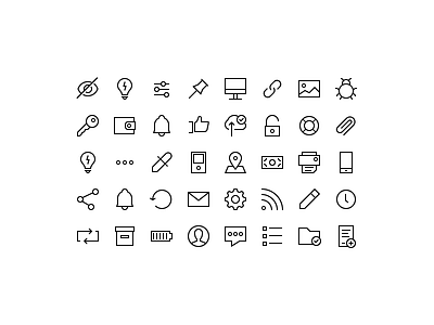 Thin Essentianls icons outline perfect pixel set ui vector