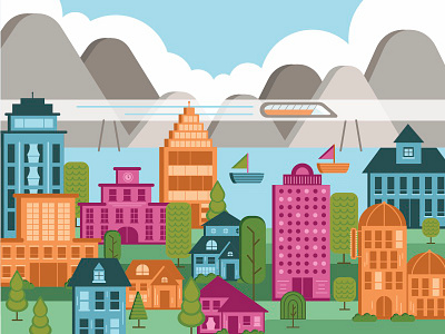 Hyperloop Poster building city future hyperloop illustration poster skyline