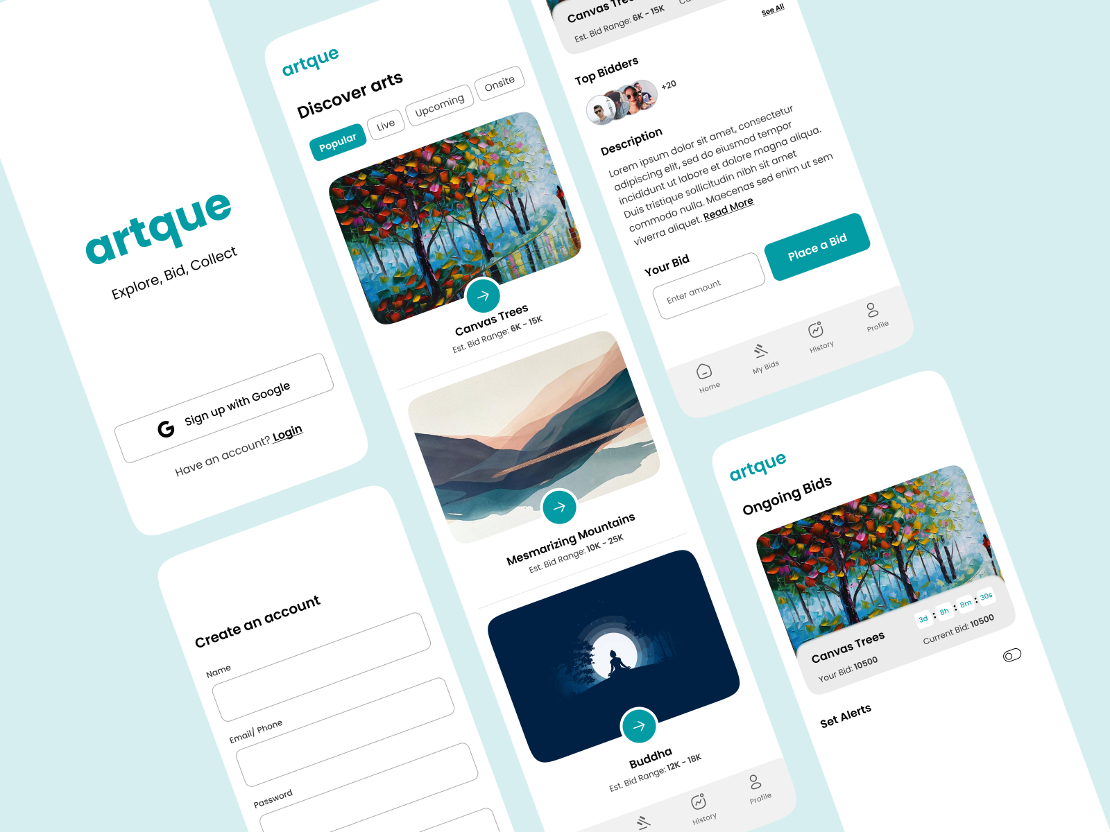 Artque An art auction app by Bindu Meduri on Dribbble