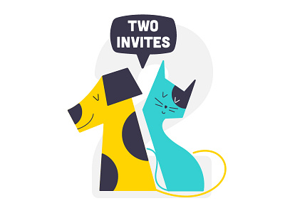 Dribbble Invites Giveaway cat dog flat giveaway illustration invitation invite pets player shot two vector