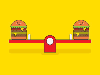 A well-balanced diet... balance burger character cheese diet eat food hamburger hungry illustration see saw vector