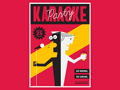 Karaoke Party Poster clean color comics drawing flat graphic illustration music party poster typography vector