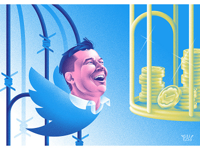 Elon Musk Buys Twitter article design dissolve editorial illustration magazine twitter vector