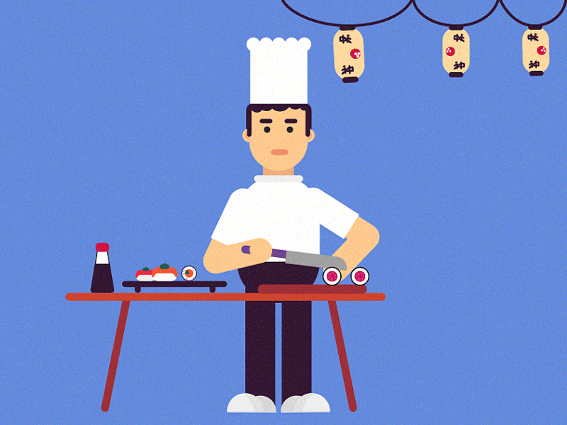 Hello Dribbble ! animation chef hello sushi