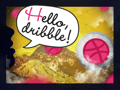 Hello Dribble! futuristic hello mountain postcard