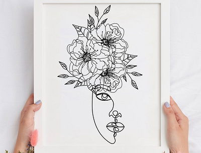 Flower woman line art, Head of flowers, Floral face design abstract art abstract face art aesthetic line art cherry blossoms cherry flowers continuous line art design face single line art female face line art floral design flower girl flower lover design flower woman graphic design illustration one line drawing sakura flowers single line art
