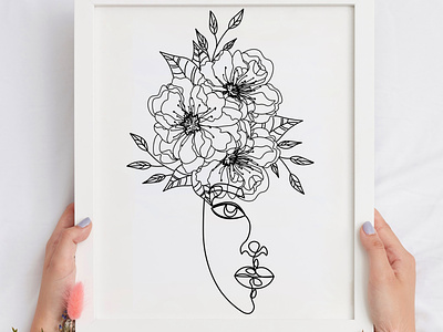 Flower woman line art, Head of flowers, Floral face design