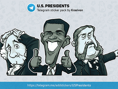 U.S.Presidents. Telegram Stickers abraham lincoln barack obama caricature donald trump george bush george washington president usa