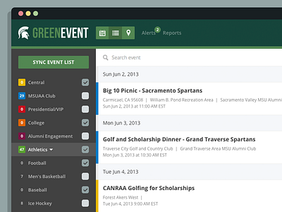 Event Calendar Web App calendar events flat green icons msu spartans web app
