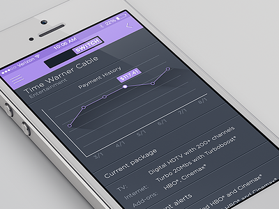 Mobile app account screen app chart ios7 mobile purple