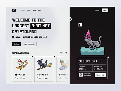 NFT Marketplace 8 bit animals bitcoins cat concept crypto cryptocurrency etherium marketplace nft pet pixel pixelart ui ux web design website