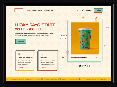 Daily - Coffee Shop 80s 90s coffee coffee cup coffee shop colorful design concept cup drink homepage landing page retro ui uiux ux web design website