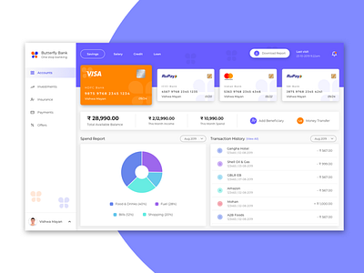 Butterfly Bank bank dashboard insurance investments payments visual design webdesign