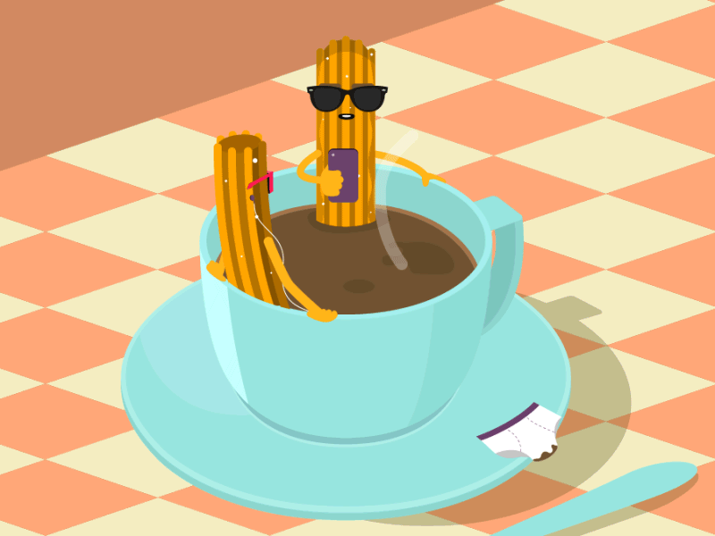 Churros animate gif cartoon character chocolate churros gif illustration loop vector