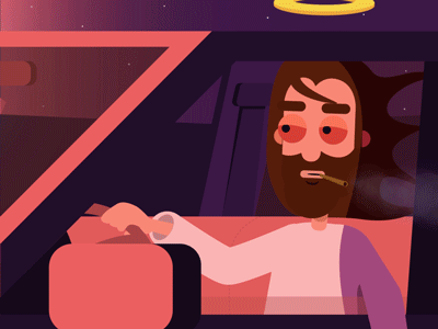 Yisus Road Trippin' after effects car character drive smoke sunset vector weed