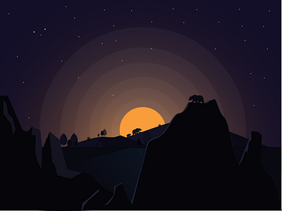 Moun and Bears 2d animal design illustration landscape night owl vector
