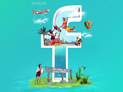 Lombok Island in Facebook artwork design illustration