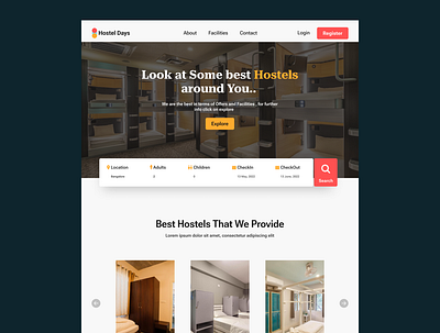 Hostel Booking Landing Page design ui website