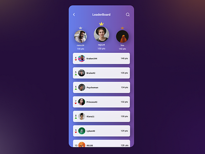 Daily UI 19 - Leaderboard Challenge app design ui