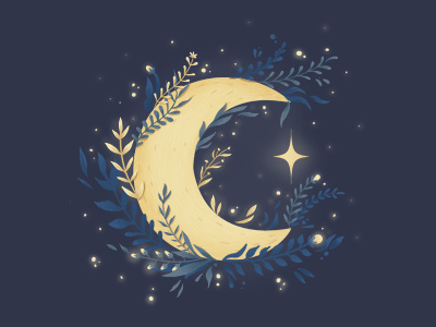 Mystic moon illustrations book cover disney floral illustration illustrator leaves magic moon mystical pretty shine
