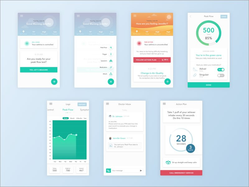 AMMA UI Design google material design floating action button user interface cards asthma healthcare app ux ui